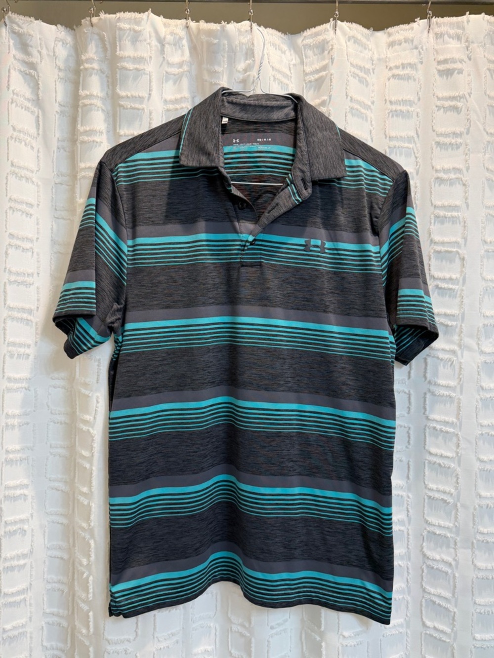 Under Armour Charcoal and Teal Striped Performance Polo